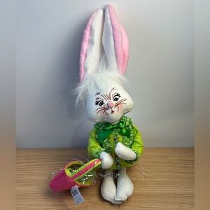 Annalee 2009 Spring Boy Bunny 12‎ inch Felt Doll with Pink Easter Basket 202209